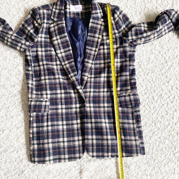Six/Fifty Lush Plaid Blazer Flannel Multi Tan Navy Green Rust Large - Picture 10 of 12